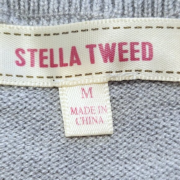 Stella Tweed Varsity Striped V-Neck Los Angeles Sweater Gray & White Size M - Picture 10 of 16